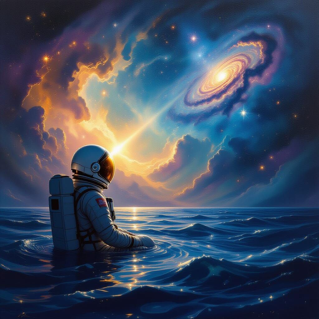 Astronaut Adrift in Cosmic Ocean, Starlight Illumination