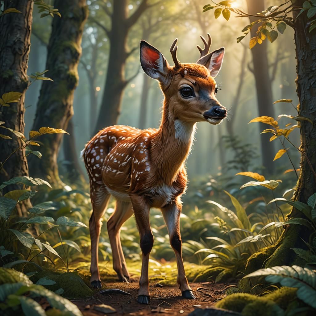 Adorable Baby Deer Portrait in Art Nouveau Style