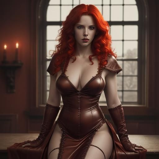 Hyperrealistic Portrait of Woman in Leather Gown