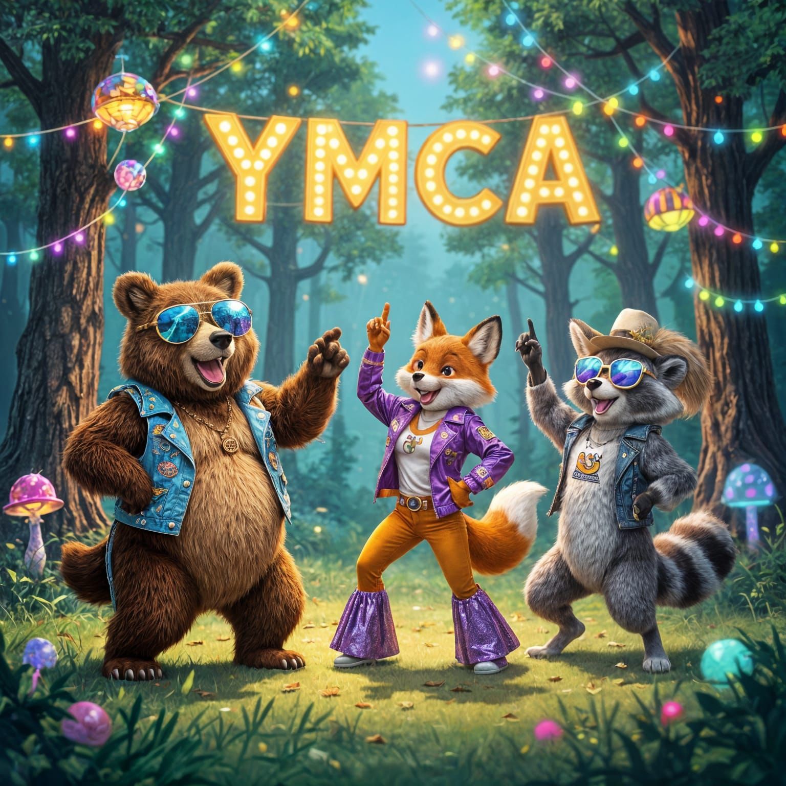 Animals Dancing to YMCA in Sunny Forest Clearing