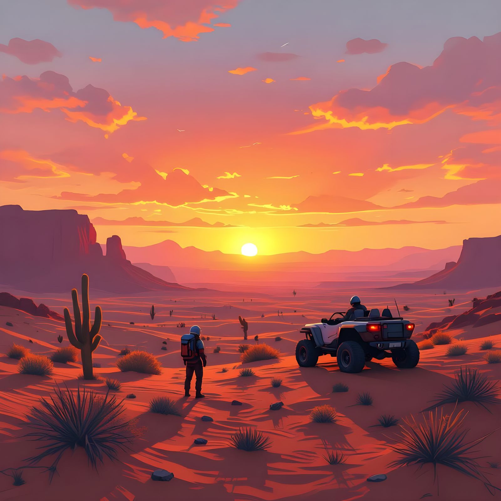 Vibrant Desert Sunset Landscape in Dreamy Colors