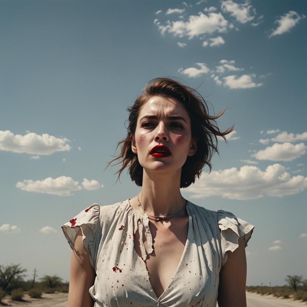 Cinematic 80s Woman with Smudged Makeup