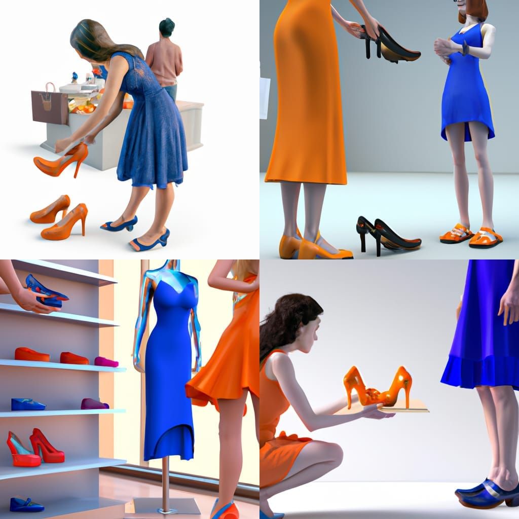 Woman Buys Orange Shoes in Photorealistic Detail