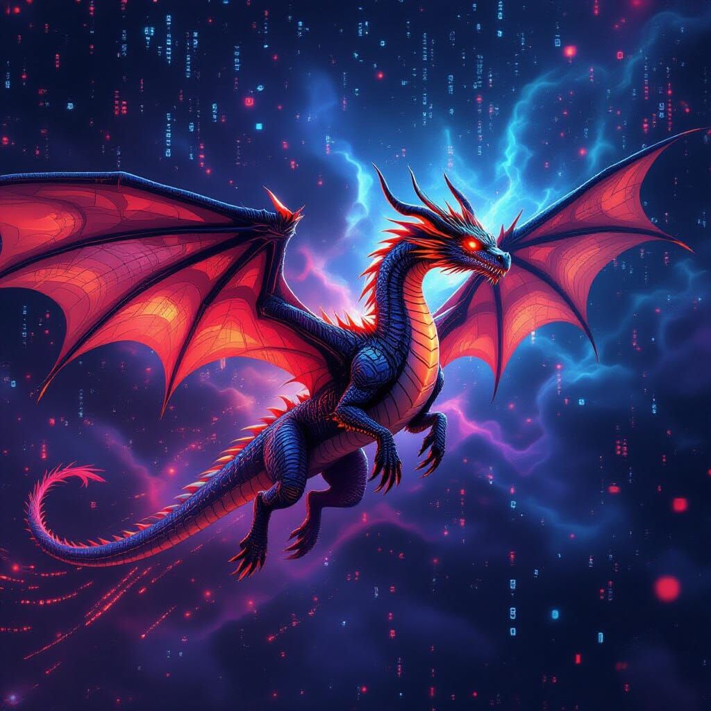 Digital Dragon Soars Through Cosmic Data Nebula