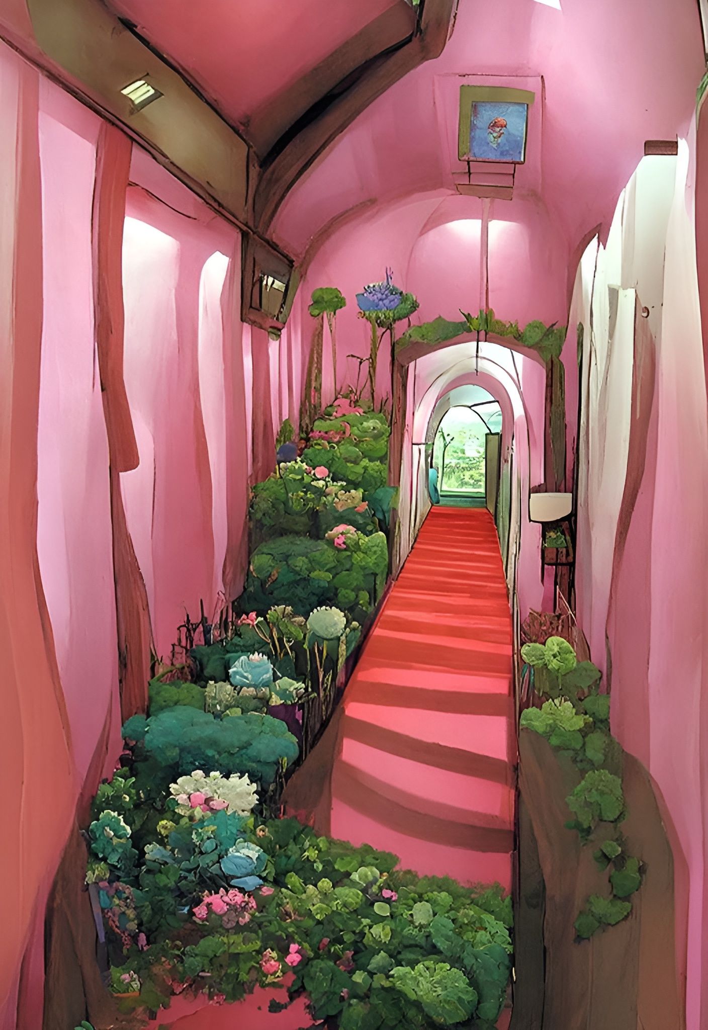 Dreamy Pink Hallway Inspired by Studio Ghibli