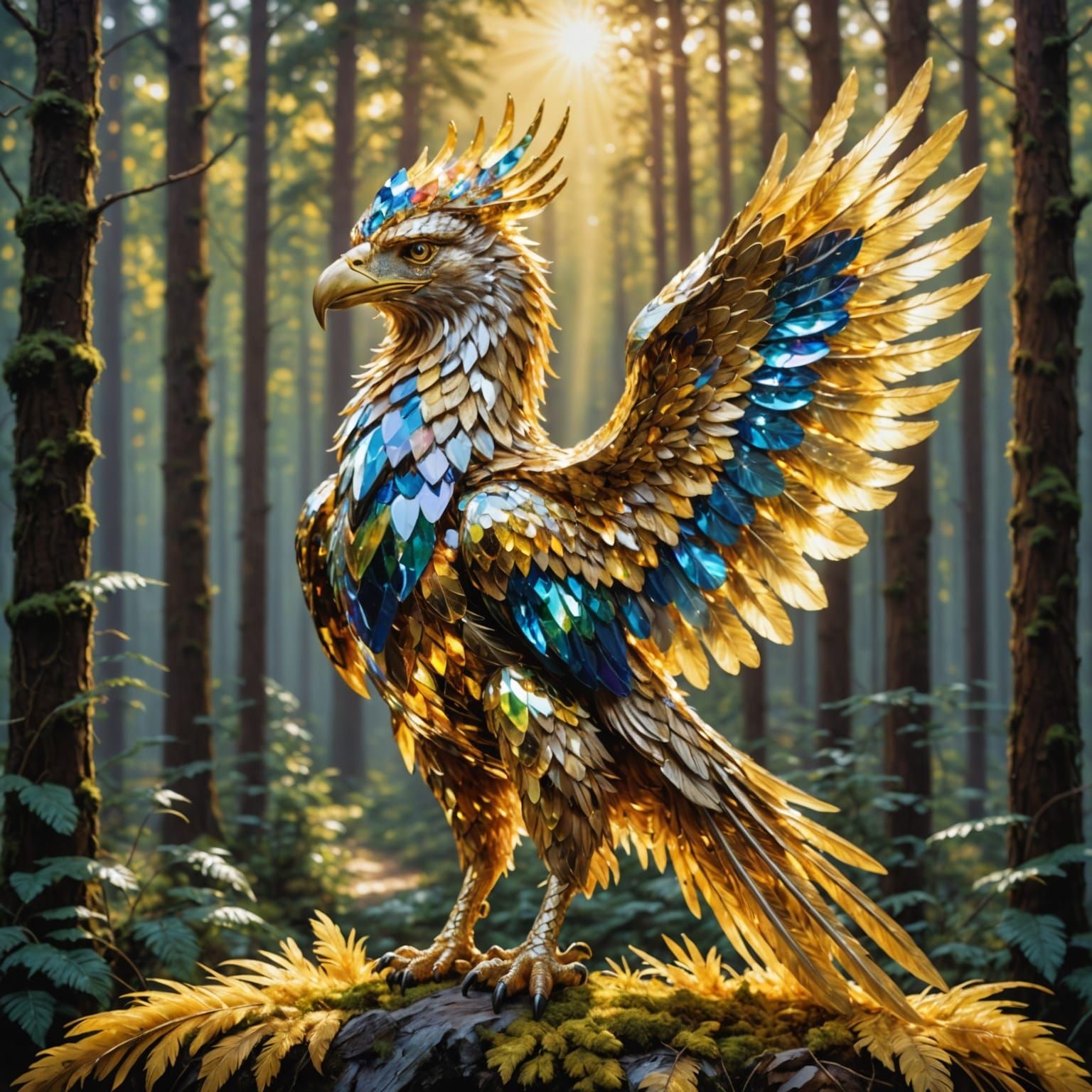 Golden Griffin in Swarovski Glass Bead Art