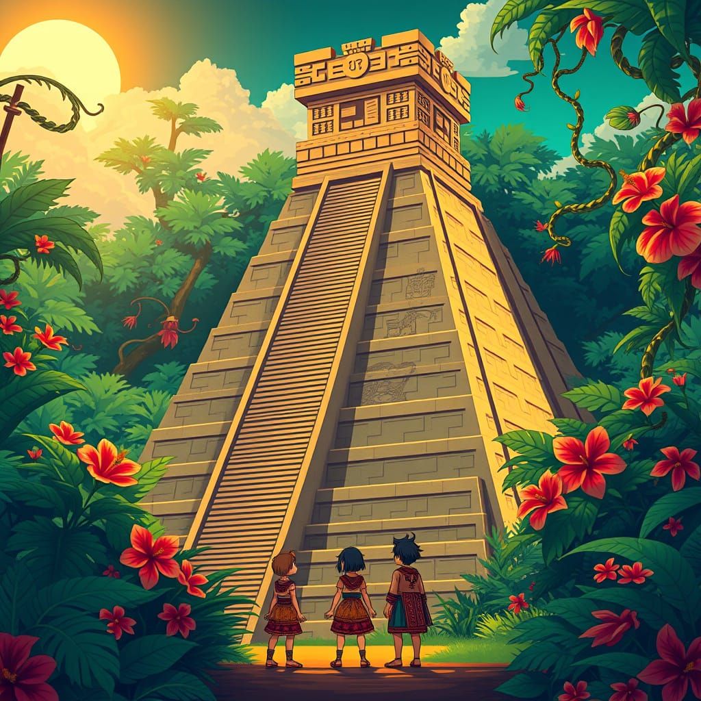 Majestic Aztec Pyramid in Lush Jungle Setting