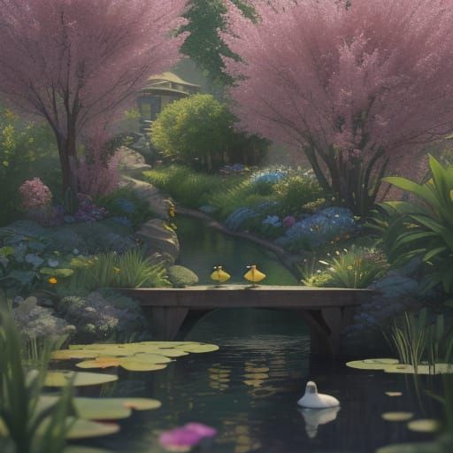 Whimsical Ducks in a Heart-Shaped Pond