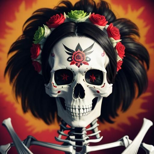 Colorful Day of the Dead Skeleton in Lowbrow Art Style