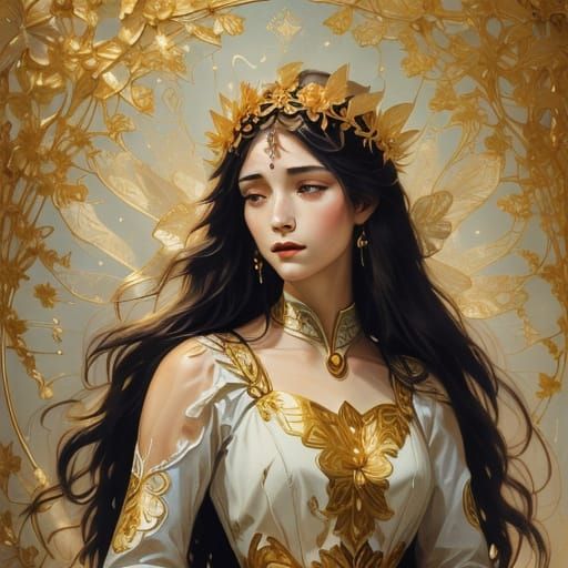 Art Nouveau Portrait of a Woman in a Floral Garden