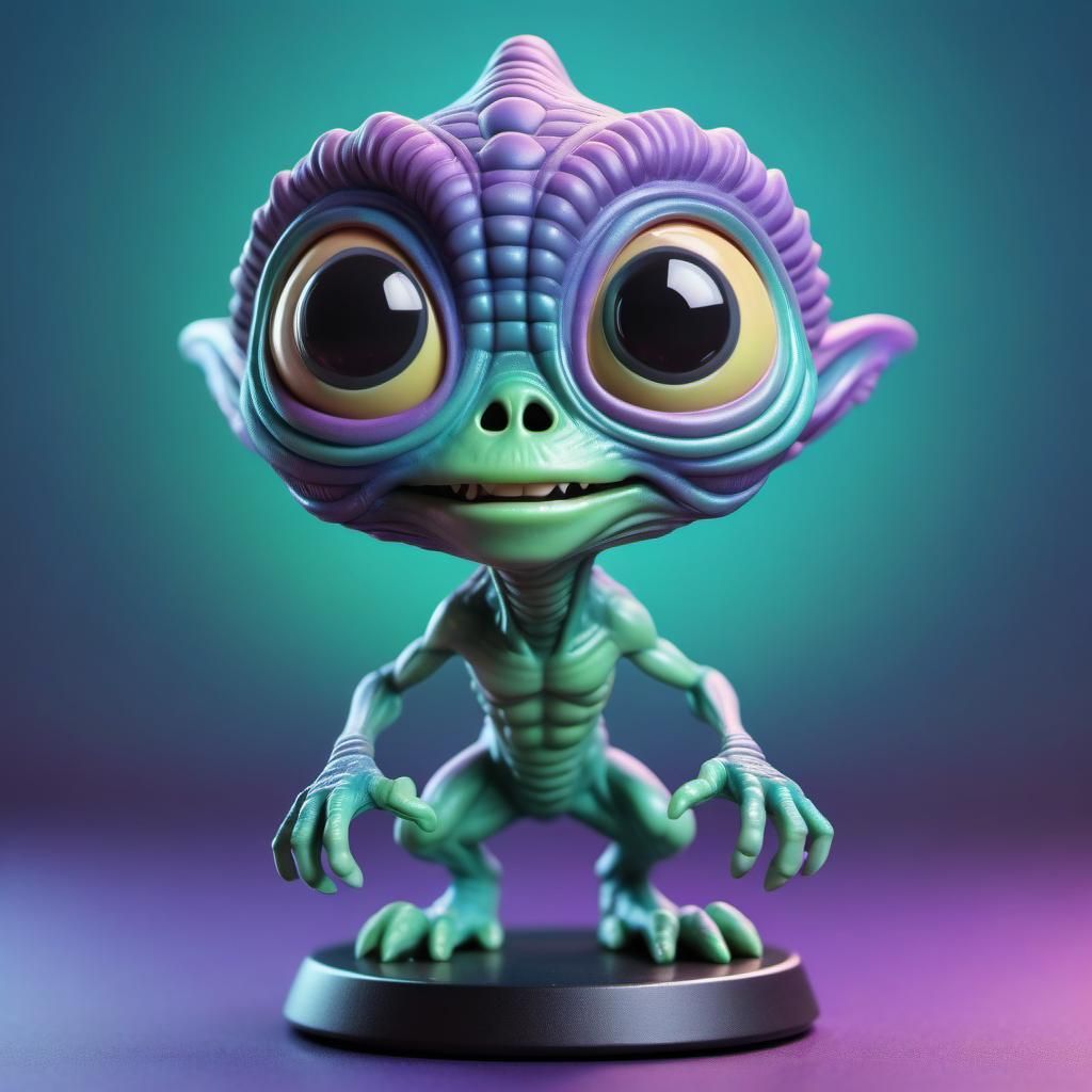 Adorable Alien Bobblehead Figurine in 3D Digital Art