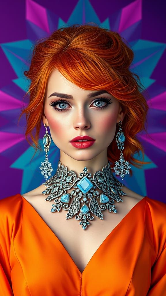 Hyperrealistic Fantasy Portrait of an Orange-Haired Woman in...