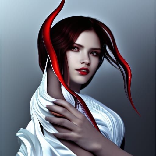 Demon Girl Portrait with Blood Moon in Digital Art Style