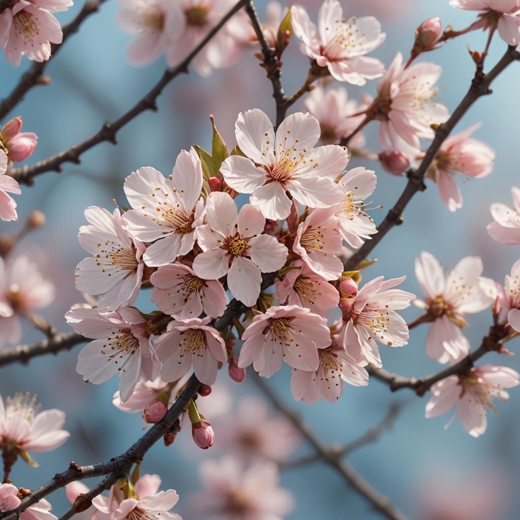 Macro Cherry Blossom in Hyper-Realistic Digital Art