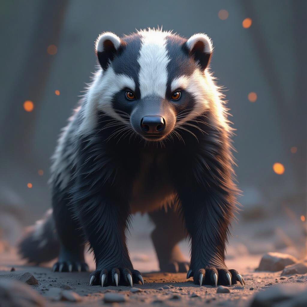 Defiant Honey Badger in Epic 3D Game Cinematic Style