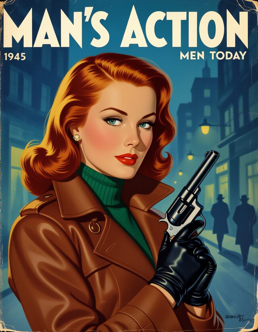 Attractive Female Detective in 1940s Noir Pulp Style