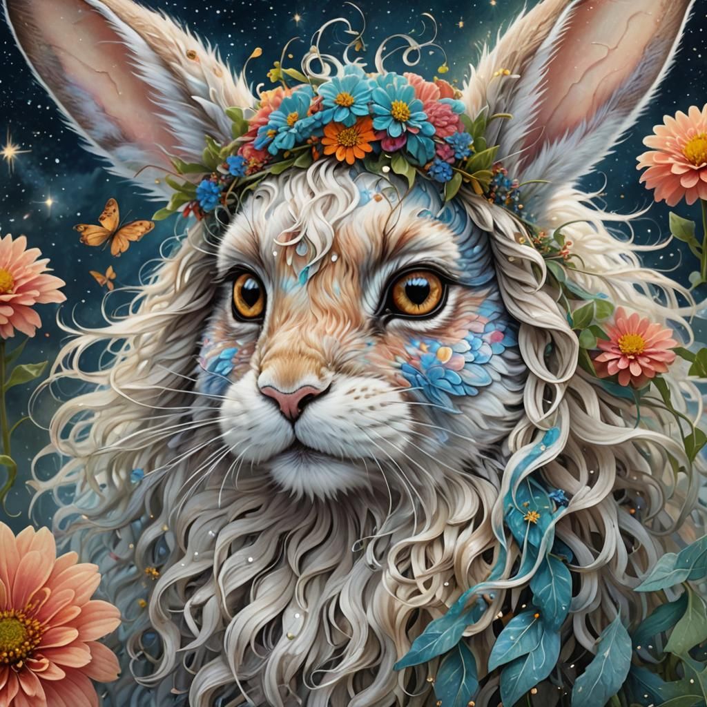 Dreamy Fairy Rabbit with Zinnia Flower