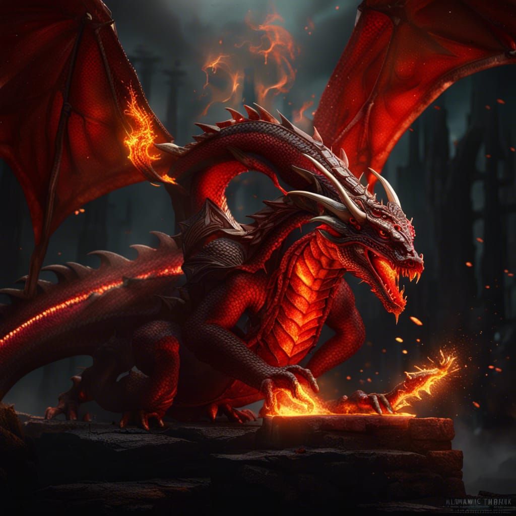 Majestic Red Dragon Unleashes Fiery Breath