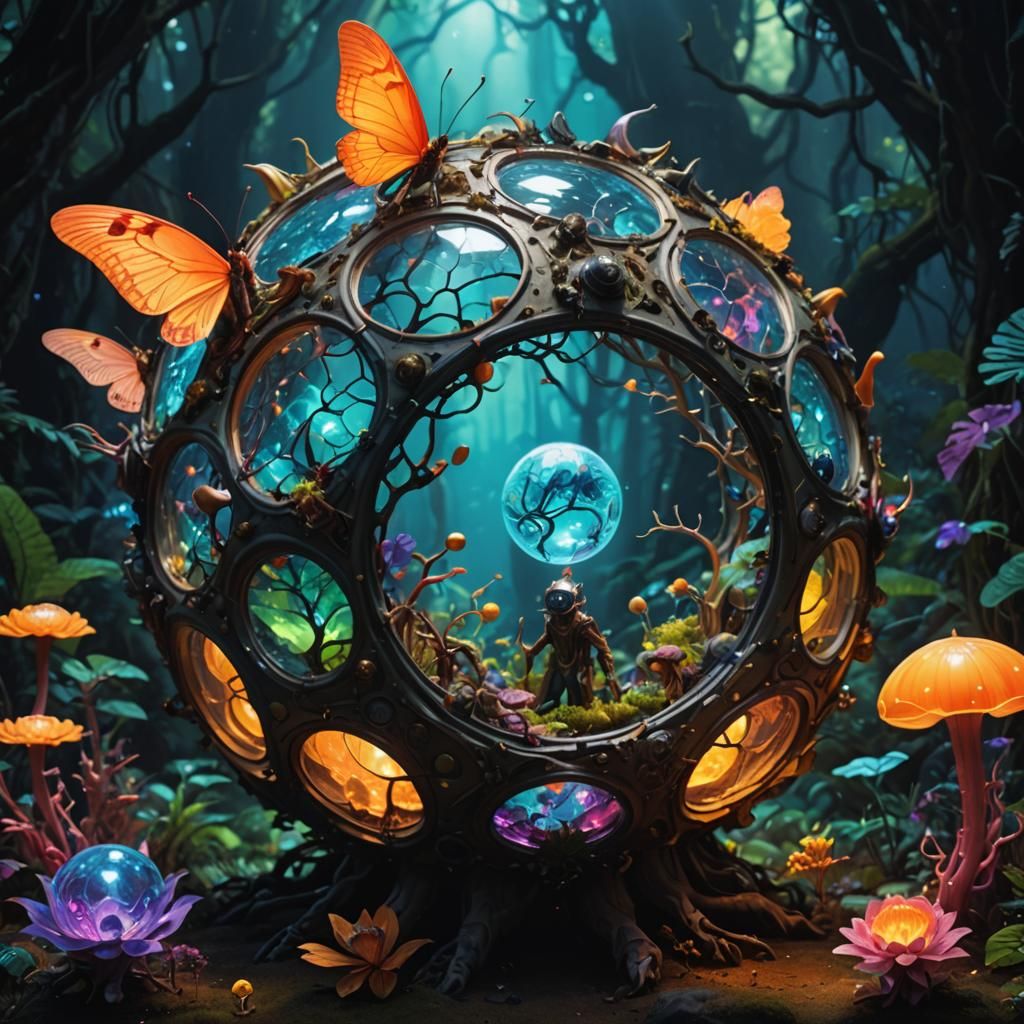 Ethereal Maximalist Glowing Biome Creatures in Whimsical Mov...