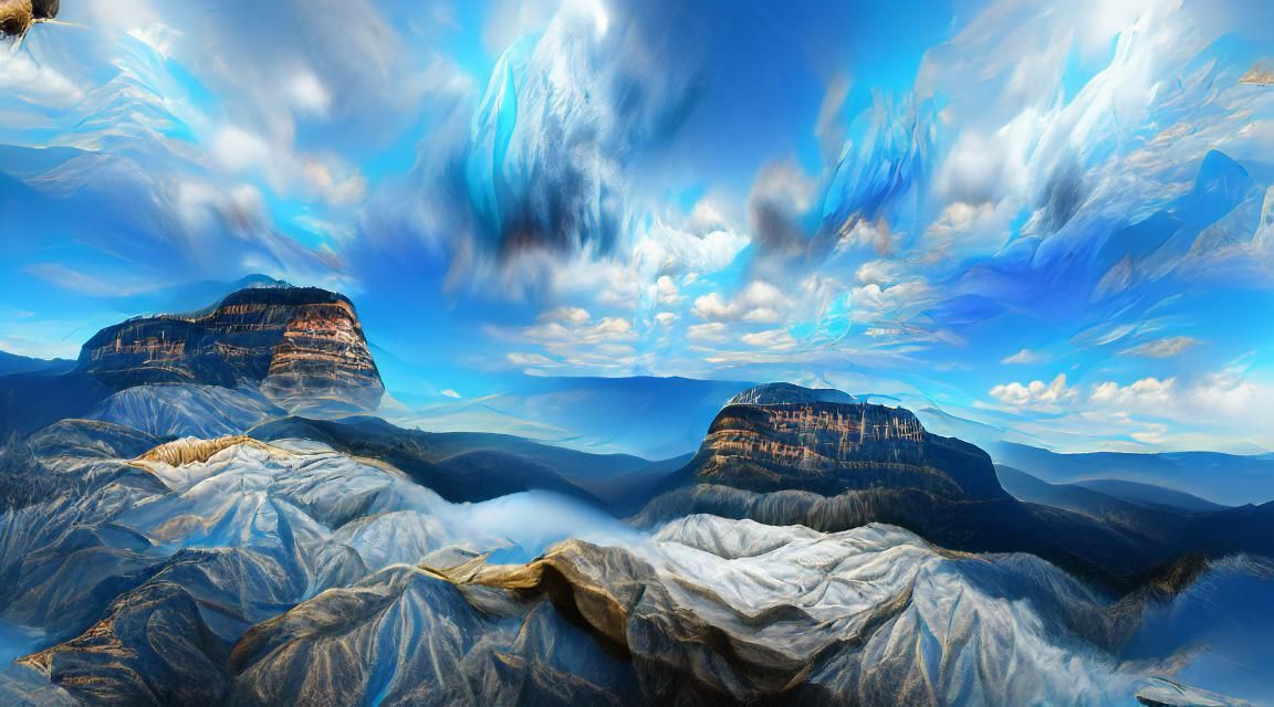 Hyperrealistic Blue Mountains Digital Illustration