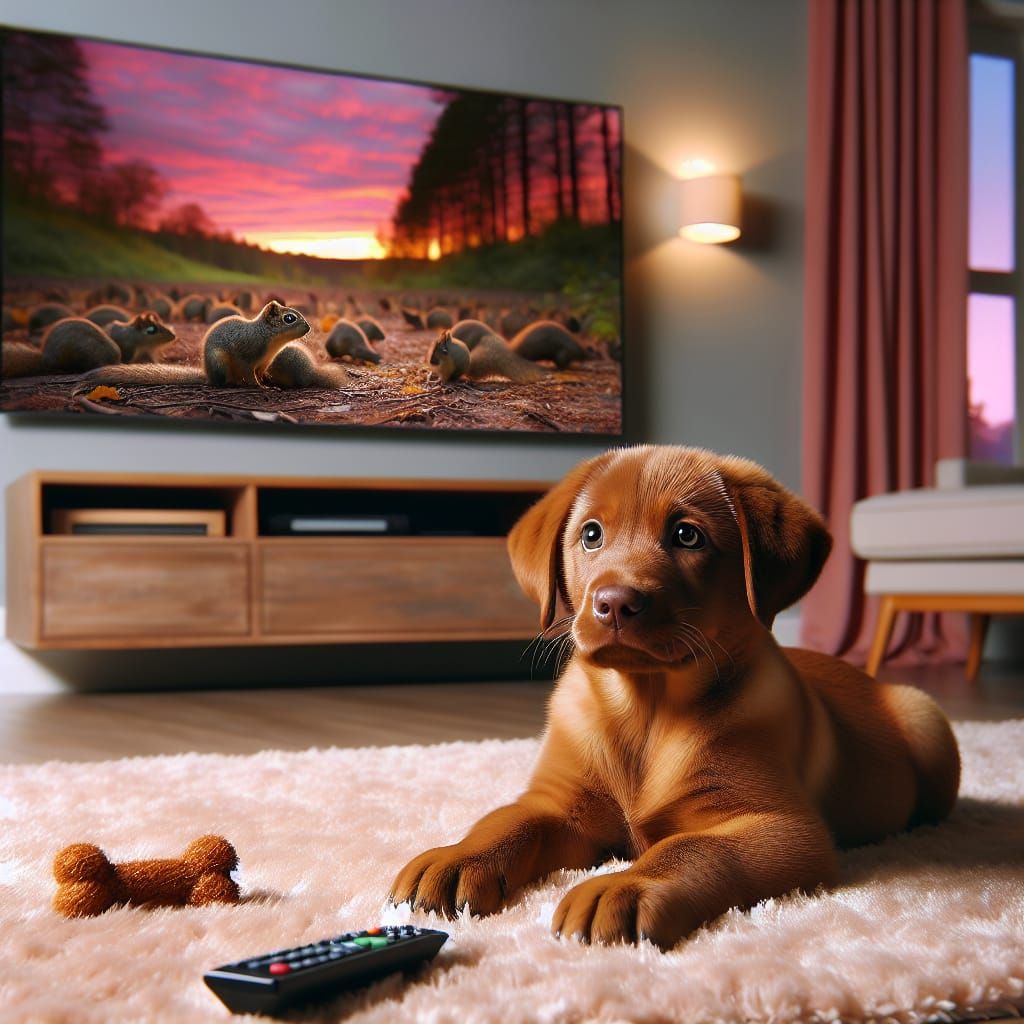 Labrador Retriever Watches Squirrels on TV