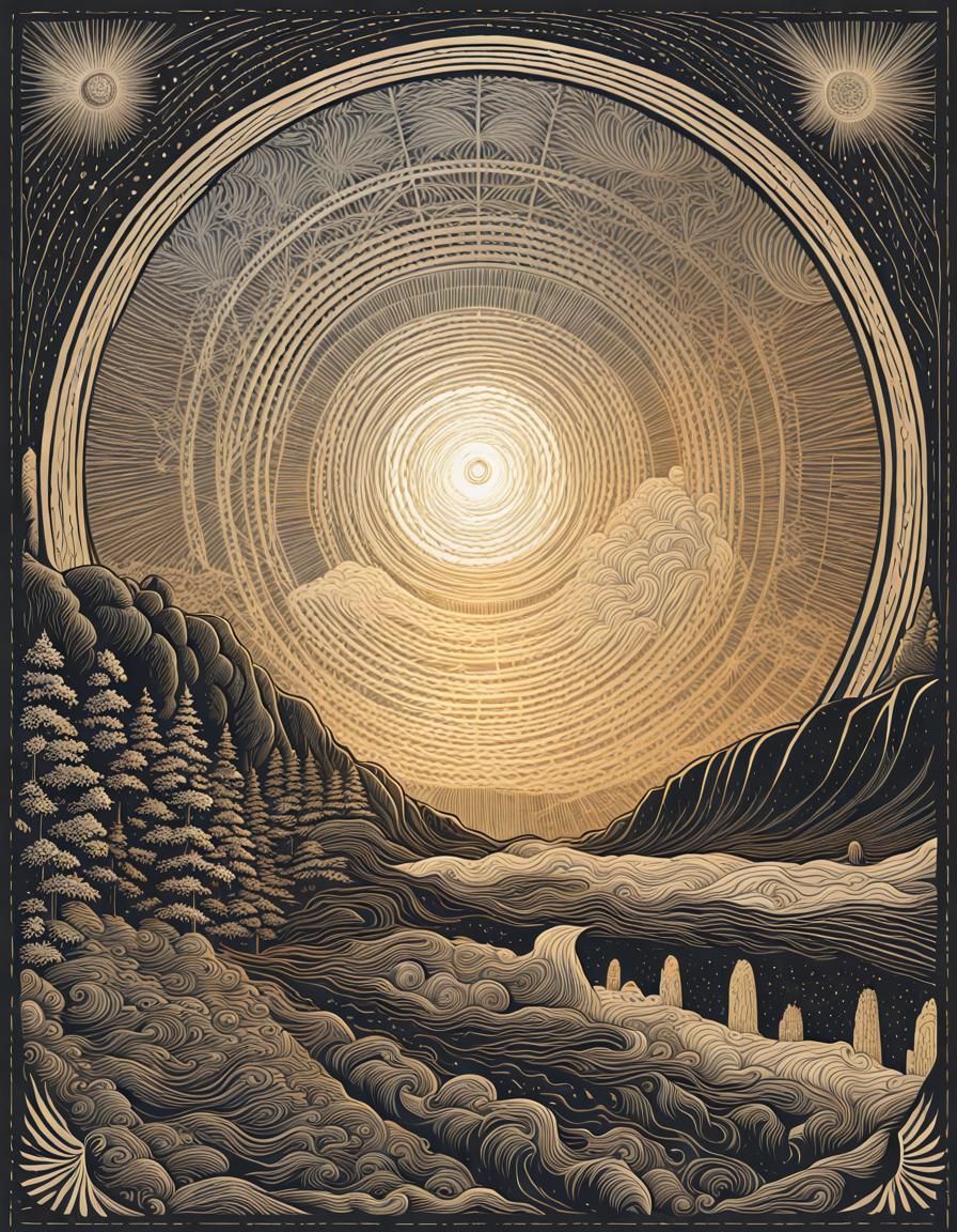 Winter Bells Linocut Illustration with Golden Ratio