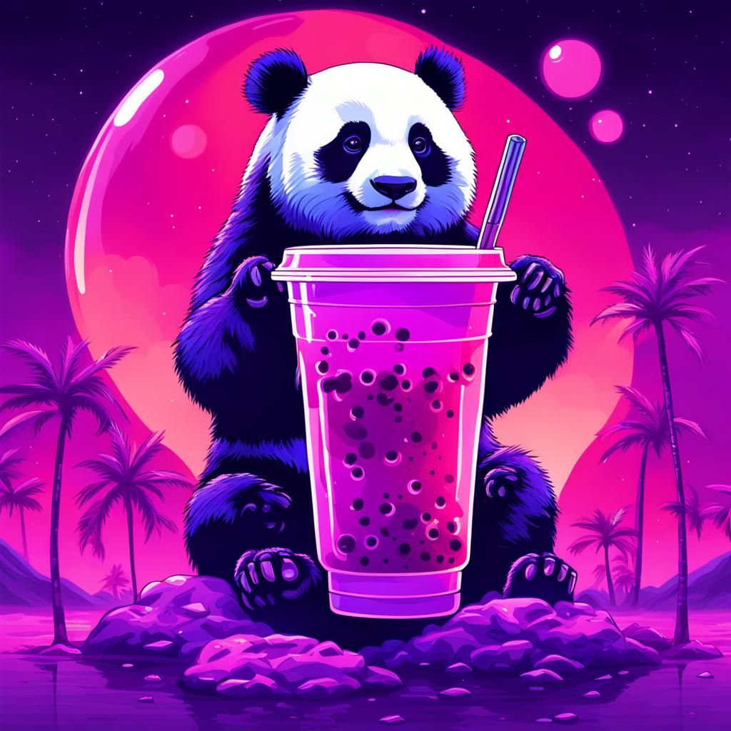 Purple Panda in Bubble Tea Land: Synthwave Neon
