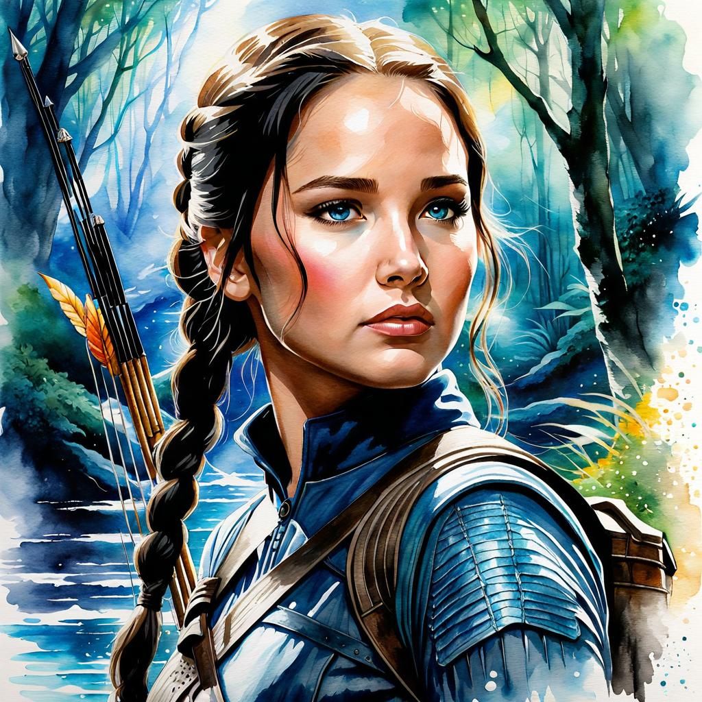 Katniss Everdeen Portrait Near Enchanted River