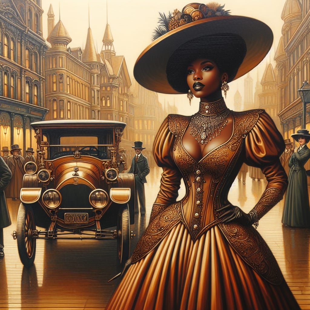 Stunning Victorian Steampunk Lady in Elegant Brown Golden Go...