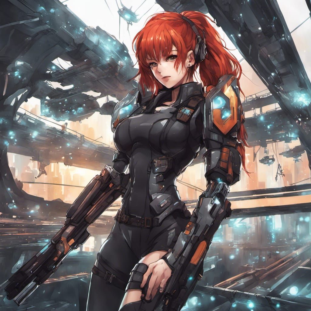 Cyberpunk Redhead Ready for Future Battle