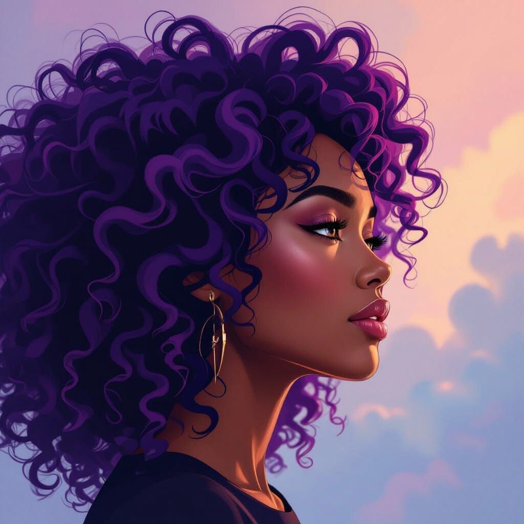 Afro-Futurist Portrait of a Woman with Purple Hair