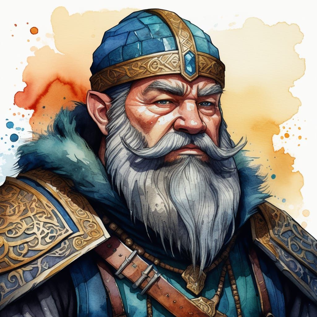 Detailed Watercolour of Fantasy Dwarven Noble
