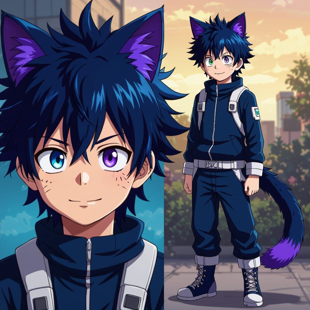 Anime Teenager with Cat Ears and Heterochromia