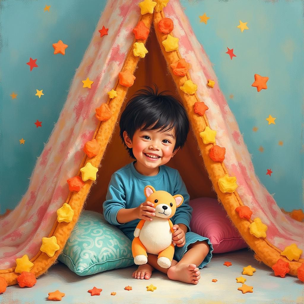 Child's Fort Construction in Impressionist Gouache