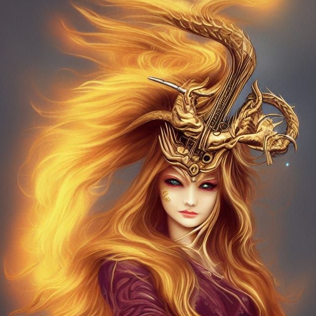 Golden Dragon Woman Bard with Lyre