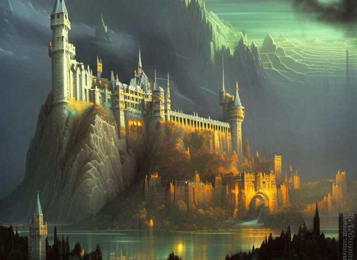 Castle Corner View: LOTR Hyperrealistic Art Deco