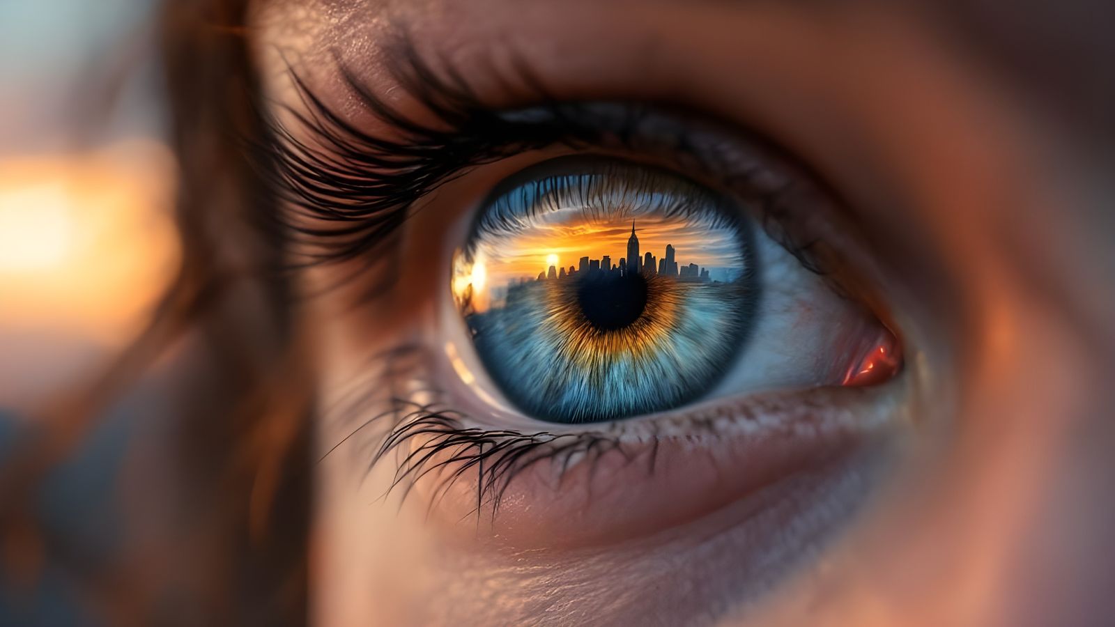 Eye Reflecting New York Skyline in Hyperrealistic Style