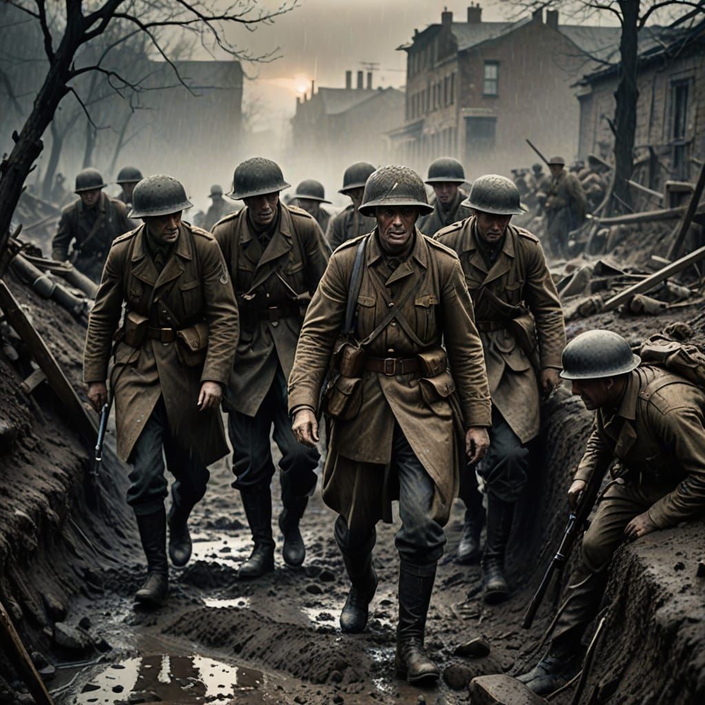 Sombre Battlefield Scene in Earthy Tones