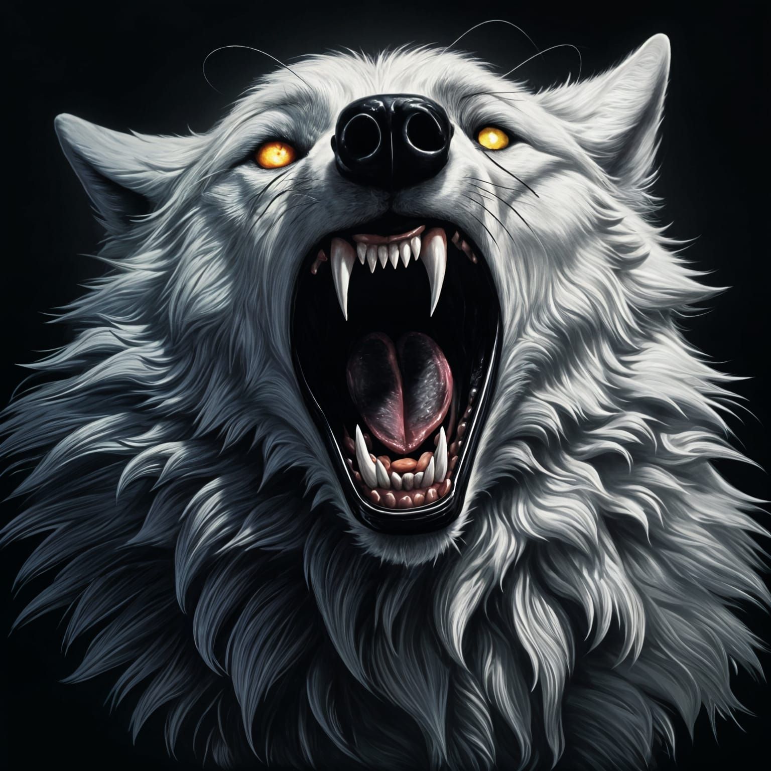 Snarling White Wolf in Dark Fantasy Style