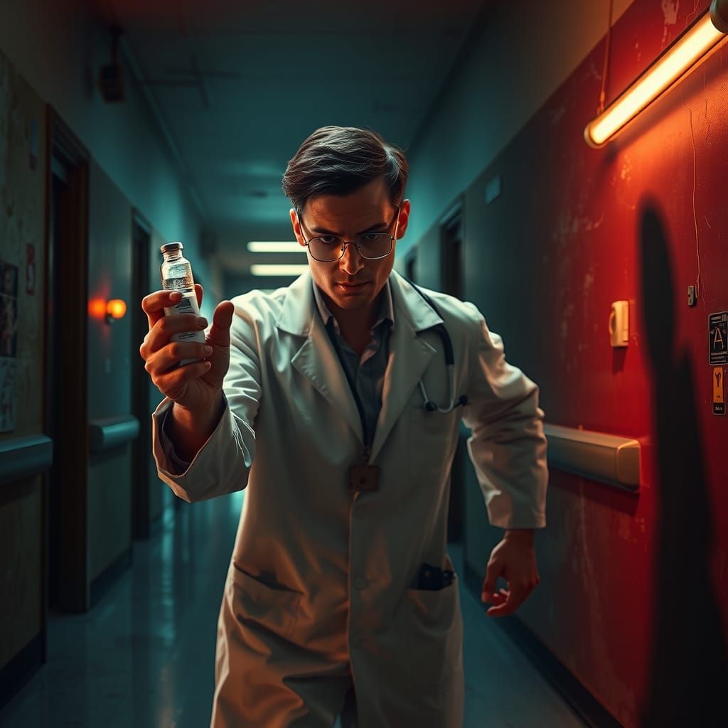 Doctor and Frightened Boy in Eerie Hospital