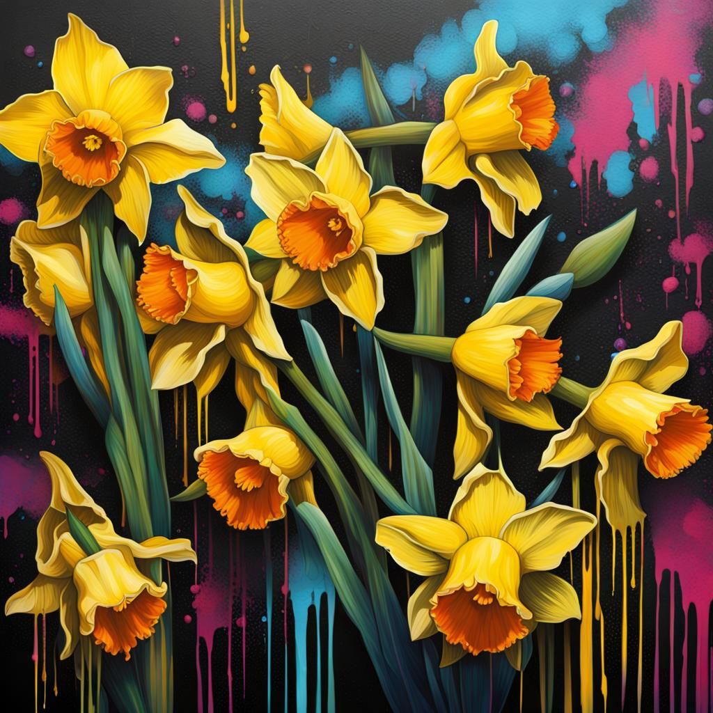 Graffiti Daffodils in Street Art Style