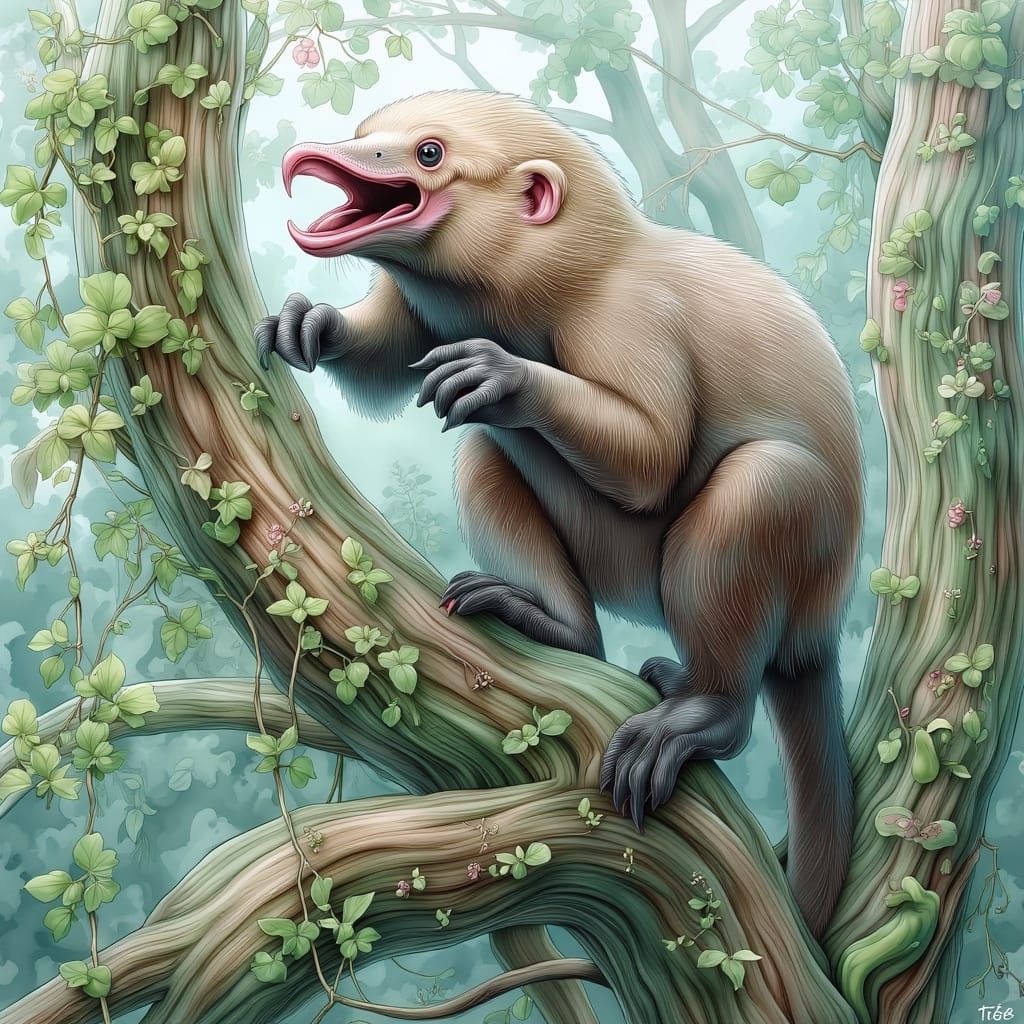 Whimsical Platypus in a Cozy Coniferous Nest