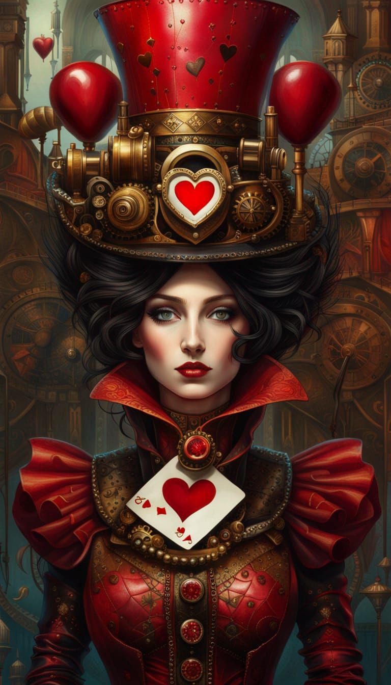 Steampunk Queen of Hearts: Detailed Digital Portrait