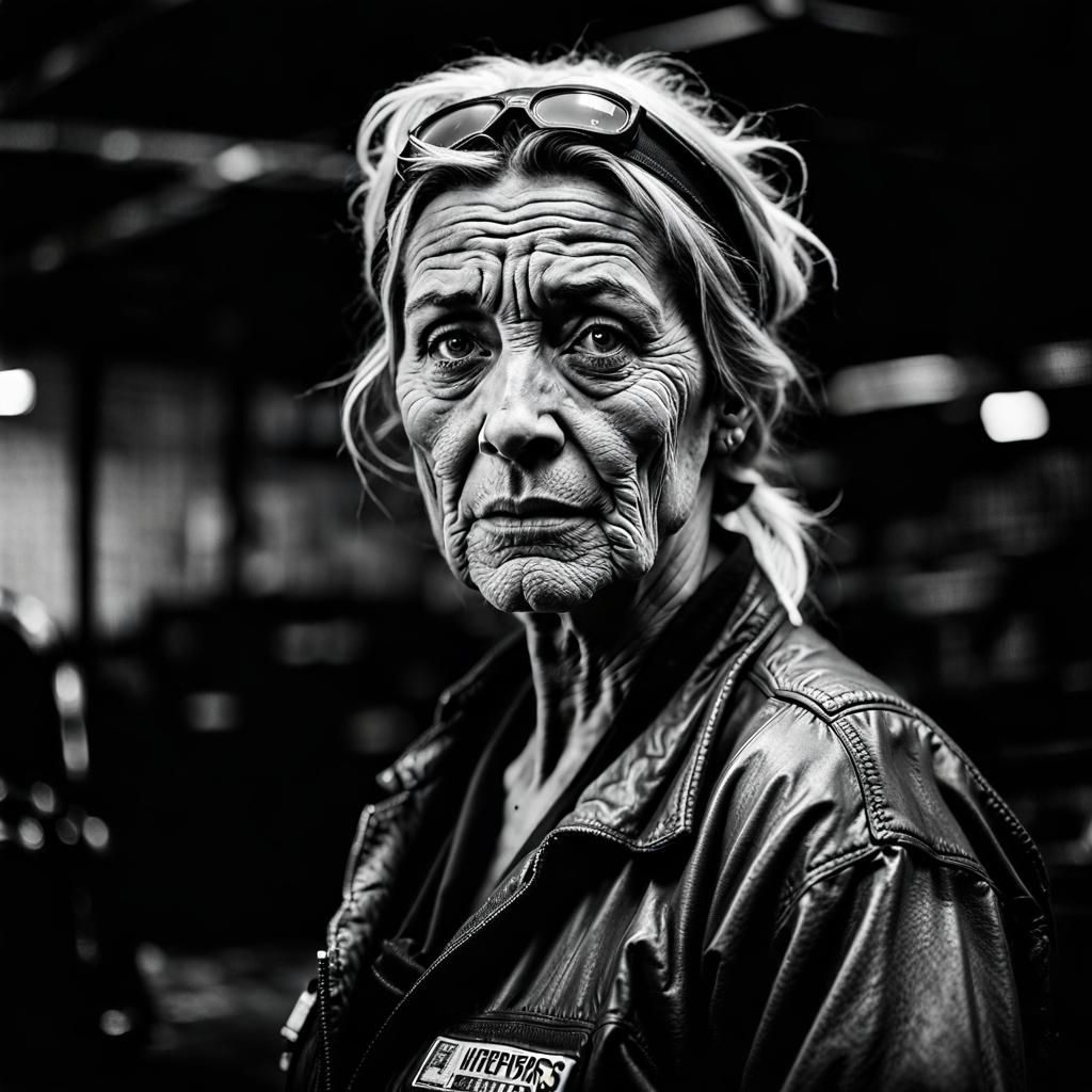 Exhausted Mechanic: Hyperdetailed Black and White Portrait
