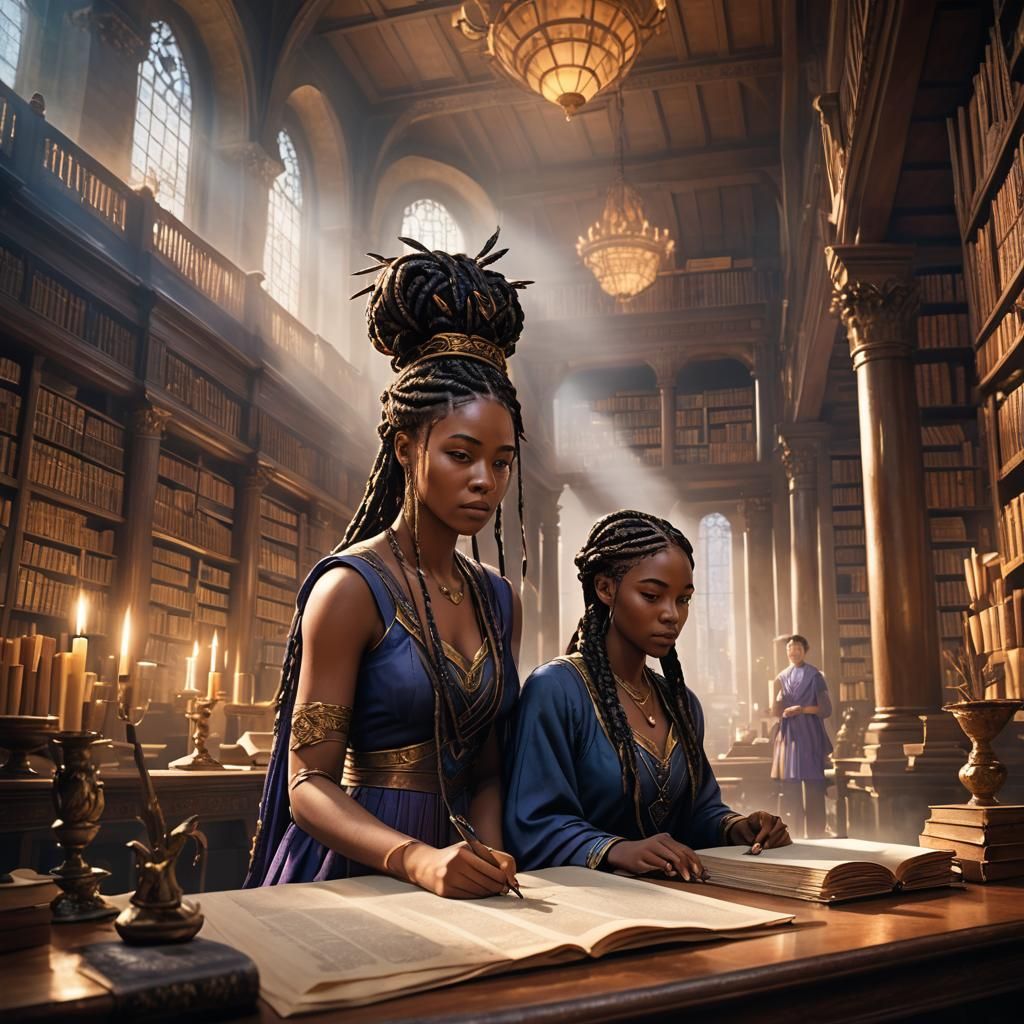 Goddess of wisdom helping a young scholar