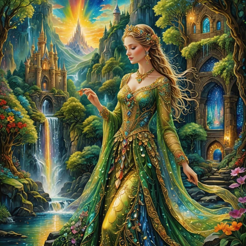 Graceful Lady in Front of Crystal Castle