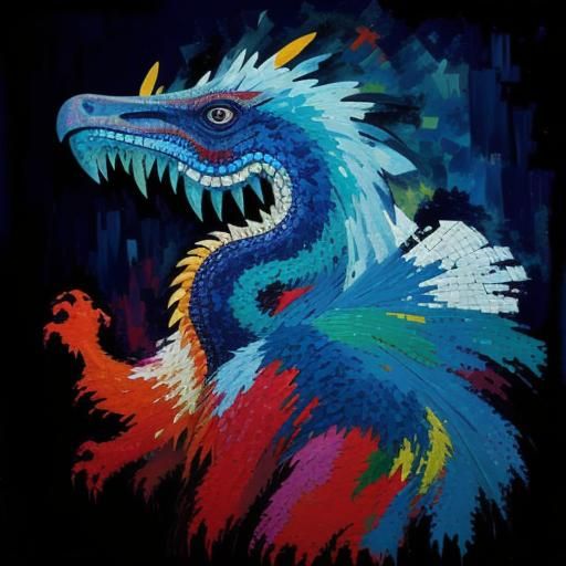 Mosaic Patchwork Monster in Neo-Impressionist Style