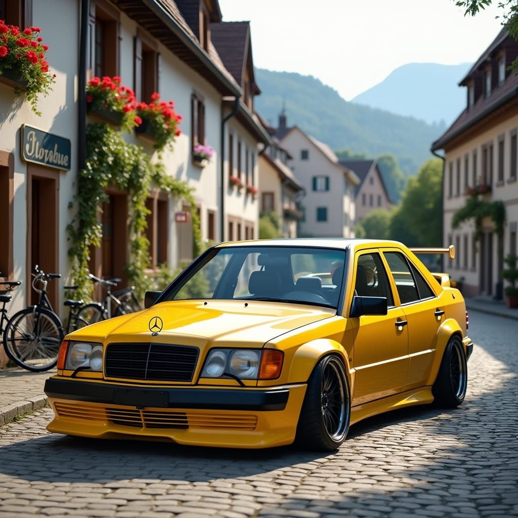 Sporty Mercedes W124 Glides Through Bavarian Village