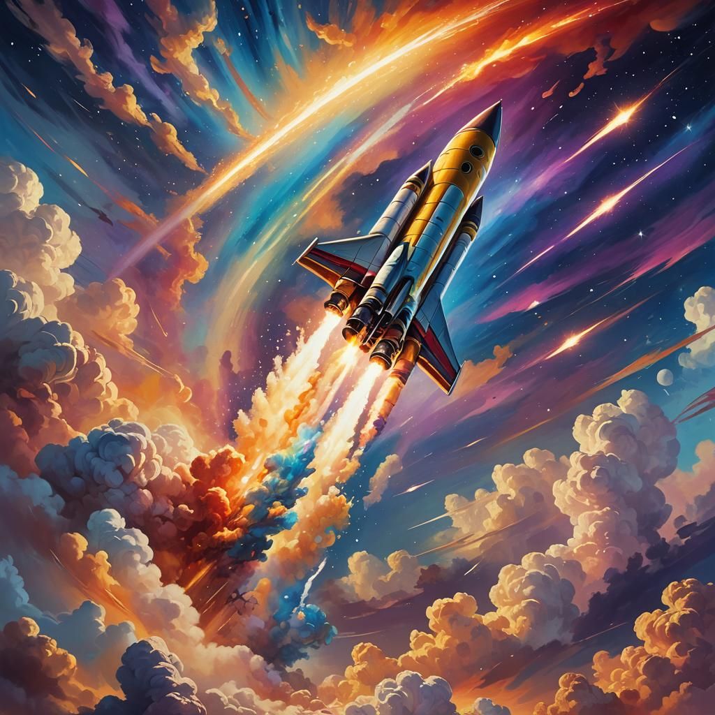 Shooting Star Rocket in Baroque Futurism Style