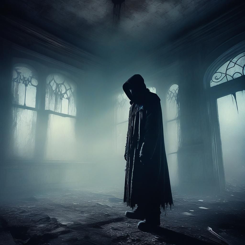 Gothic Industrial Art: Figure in Abandoned Mansion